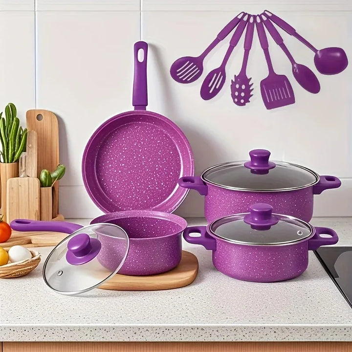 13pcs Nonstick Cookware Set with Frying Pan+Saucepan+Casserole - Induction & Gas Safe Colorful Kitchen Pots for Home Cooking - Eagle 