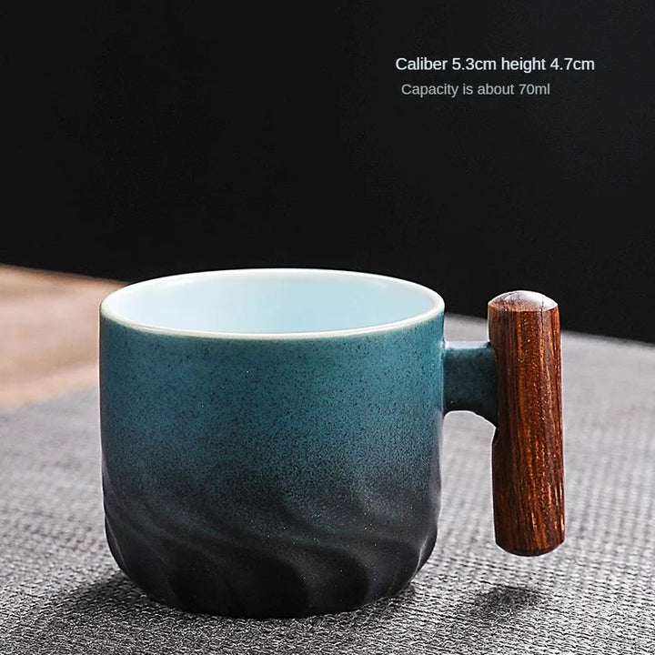 Creative Handmade Exquisite Coffee Cup Vintage Coffee Cup With Wooden Handle Mug Cups Mugs Drinkware Kitchen Dining Bar Home - Eagle 