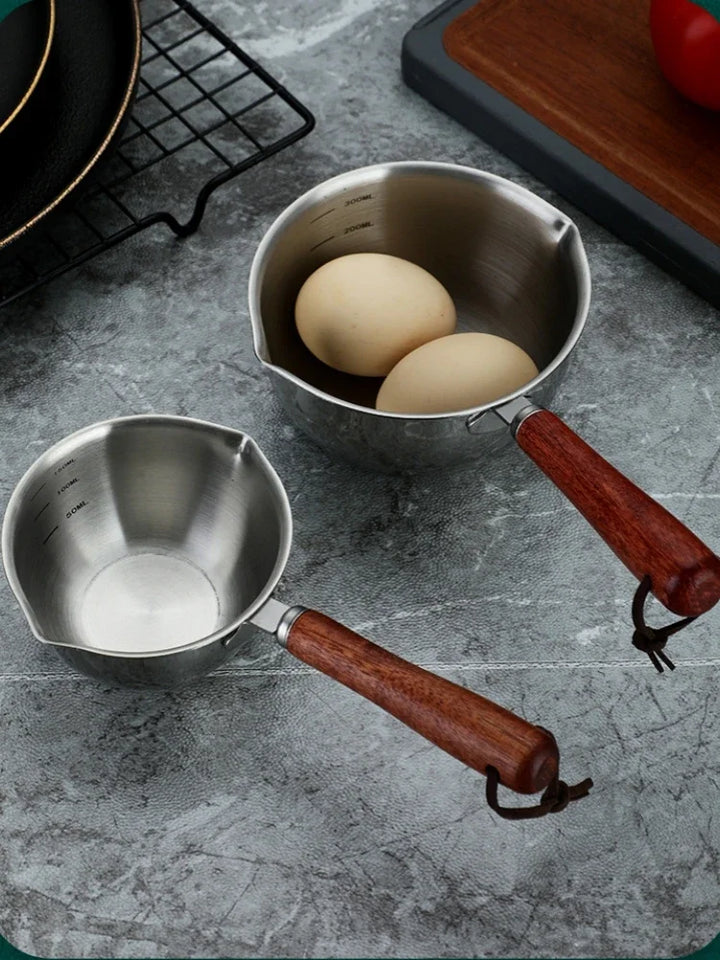 1Pcs Stainless Steel Oil Pot Wooden/Steel Handle Mini Soup Milk Pots Thicken Small Saucepan Cooking Tools Kitchen Accessories - Eagle 