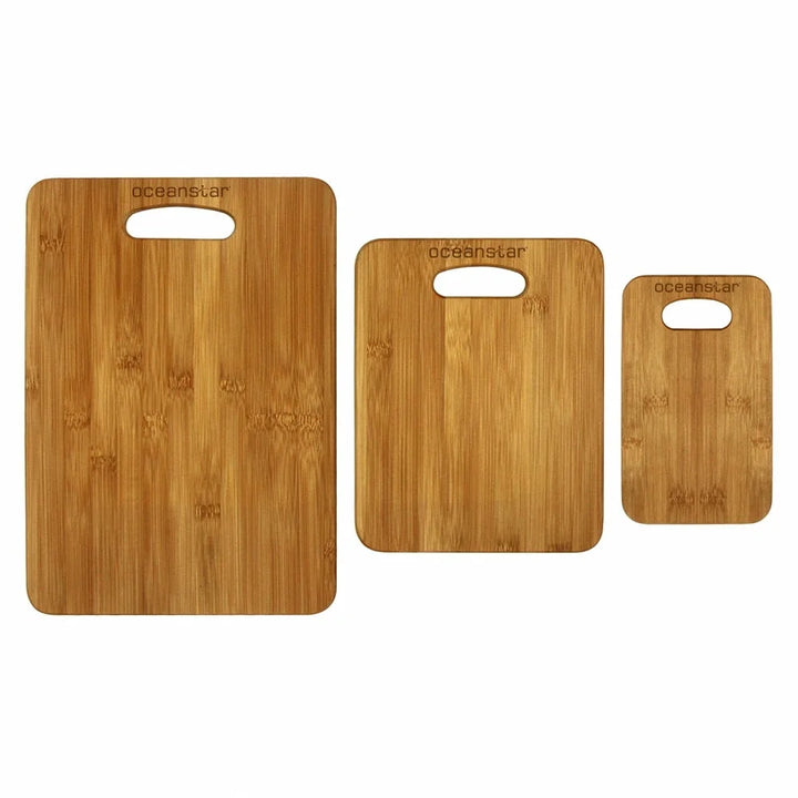 3 Piece Bamboo Cutting Board Set Eco Friendly Versatile Sizes Lightweight Kitchen Food Prep Hand Grips Easy Clean Wood Boards - Eagle 