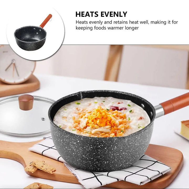 Non-Stick Sauce Pan Soup Pot with Pour Spout Milk Saucepan Wooden Handle Stick Proof Sauce Pan 14cm for Home Kitchen - Eagle 