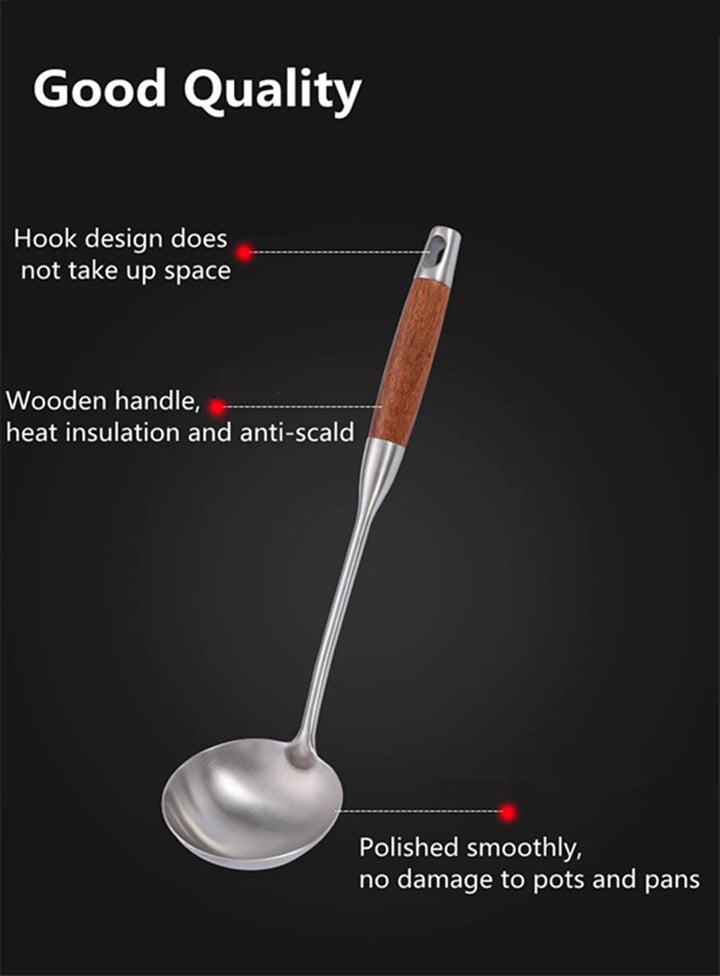 Rosewood Handle Stainless Steel Cookware Set Kitchen Durable Wok Spatula Colander Shovel Cooking Utensil Kitchenware Accessories - Eagle 