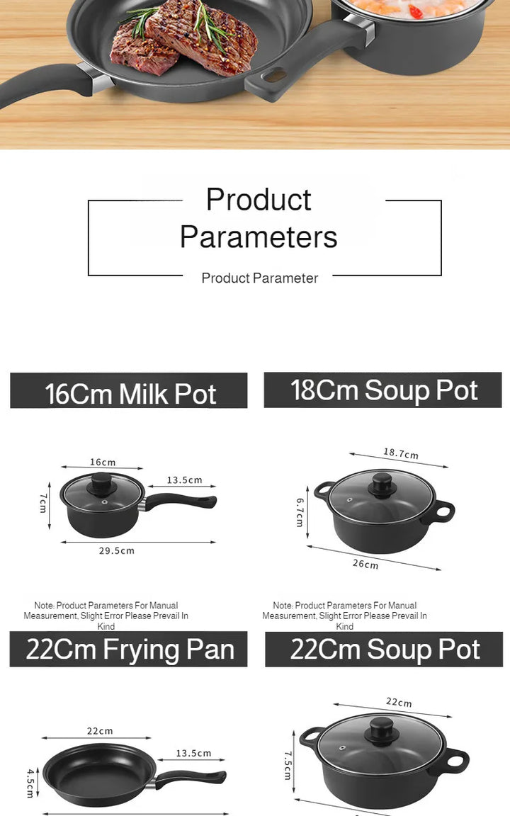 13 Piece Cookware Set Milk Pot Soup Pot Flat Bottomed Small Frying Pan with Lid And Shovel Kitchenware Set for Cooking pots Set - Eagle 