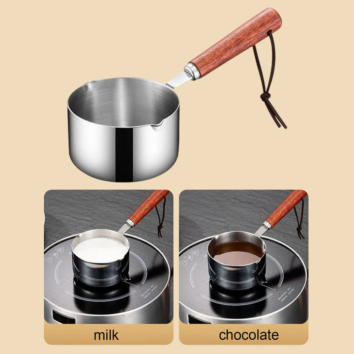 304 Stainless Steel Mini Soup Pot with Wooden Handle Condiment Sauce Pan Small Saucepan for Making Sauces Heating Milk Kitchen - Eagle 