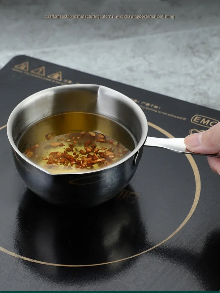 1Pcs Stainless Steel Oil Pot Wooden/Steel Handle Mini Soup Milk Pots Thicken Small Saucepan Cooking Tools Kitchen Accessories - Eagle 