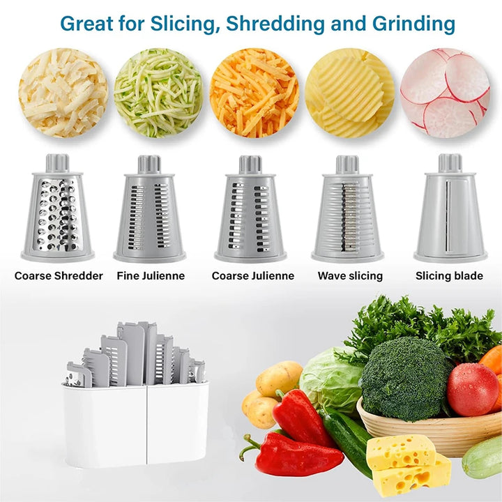 LMETJMA 5 in 1 Rotary Cheese Grater Shredder Kitchen Mandoline Vegetable Julienne Slicer Waffle Cutter Nut Chopper JT247 - Eagle 