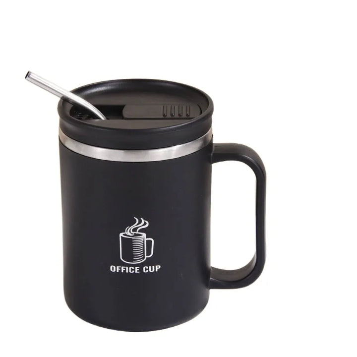 Double-Wall Mug 304 Stainless Steel with Drinking Straw Insulated Coffee Cup Large Capacity Heat-resistant Thermal Water Cup - Eagle 