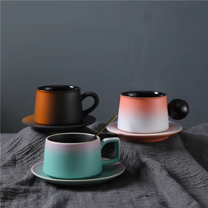 Practical Coffee Cup and Saucer Set Designed Handle to Insert Spoon Household Good Looking Light Luxury Ceramic Cup Souvenir Set - Eagle 