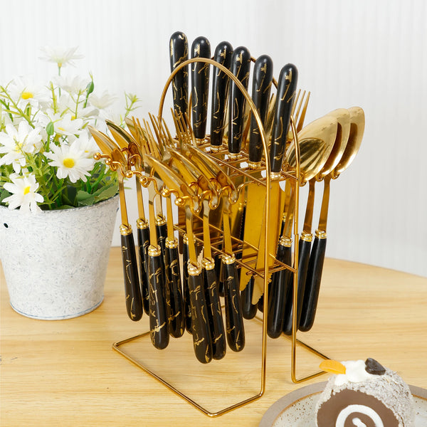 24Pcs Tableware Set with Holder Stainless Steel Cutlery Set Service for 6 Utensils Set Mirror Polished Forks Knives Spoon Set - Eagle 