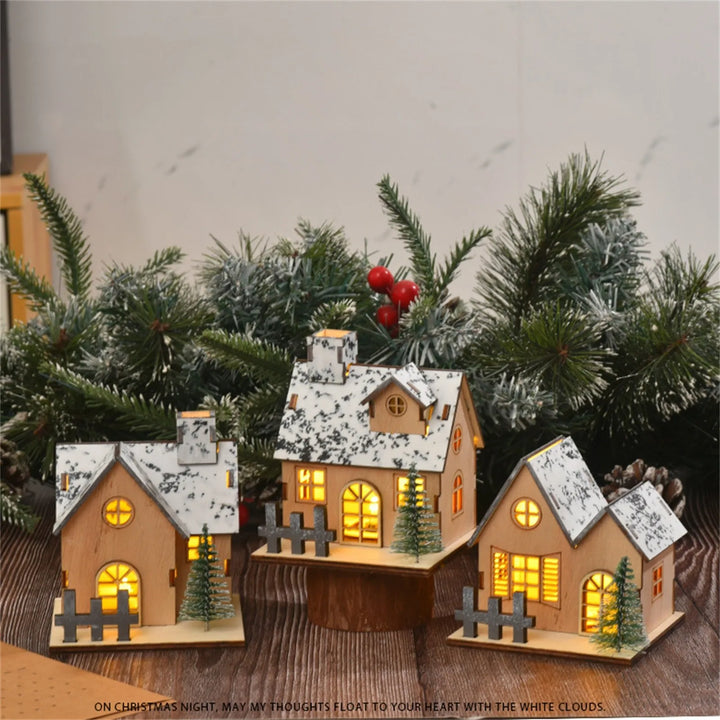 Wooden Christmas House with LED Lights – Festive Tabletop & Desktop Decoration - Eagle 