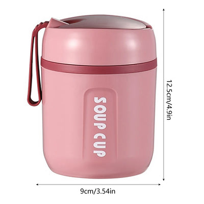 480ml Lunch Flask Stainless Steel Thermos Cup With Foldable Spoon Portable Food Flask Leak Proof Soup Flask For Kids Adult