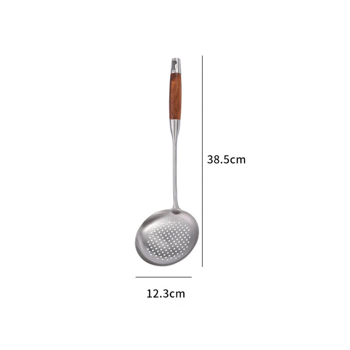 Rosewood Handle Stainless Steel Cookware Set Kitchen Durable Wok Spatula Colander Shovel Cooking Utensil Kitchenware Accessories - Eagle 