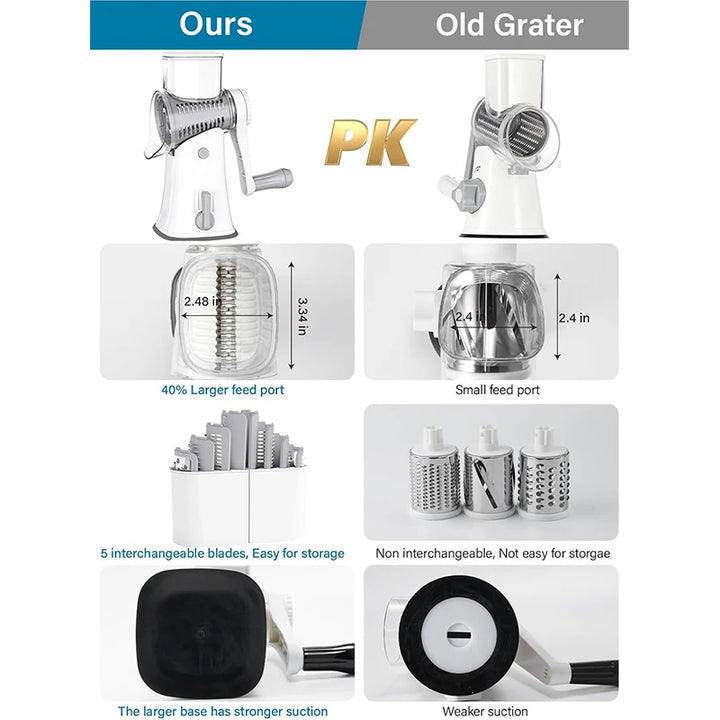 LMETJMA 5 in 1 Rotary Cheese Grater Shredder Kitchen Mandoline Vegetable Julienne Slicer Waffle Cutter Nut Chopper JT247 - Eagle 