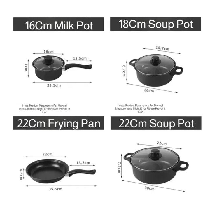 13 Piece Cookware Set Milk Pot Soup Pot Flat Bottomed Small Frying Pan with Lid And Shovel Kitchenware Set for Cooking pots Set - Eagle 