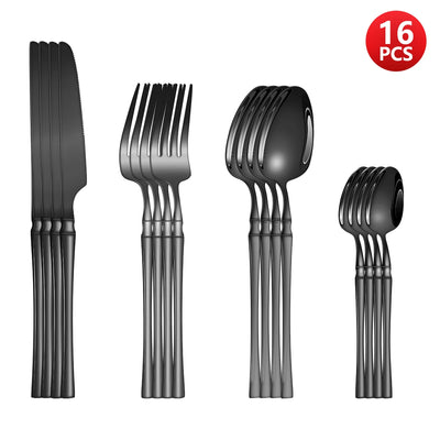 4/6/16/24pcs Black stainless steel tableware set Home kitchen tableware Hotel Western steak knife fork spoon tableware
