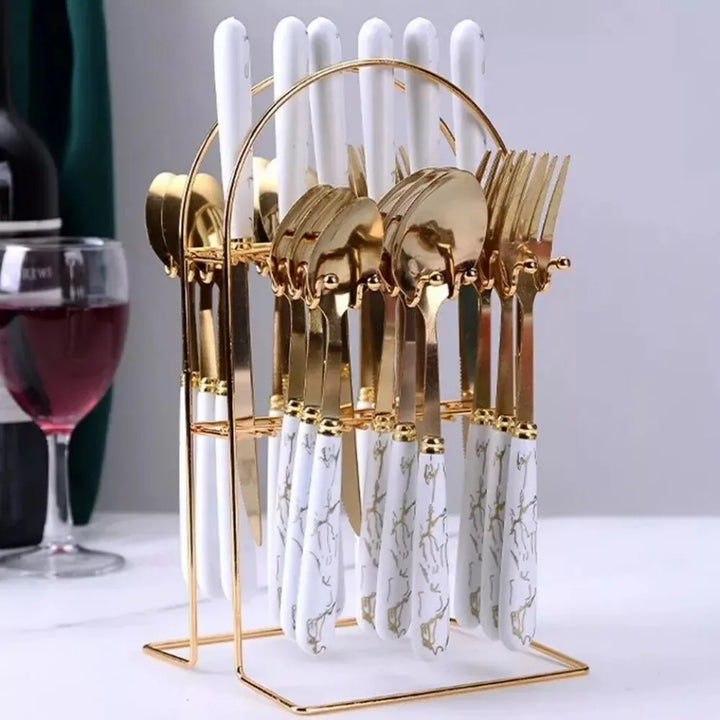 Fashion 24pcs Cutlery Set Stainless Steel Metal Gift Tableware Forks Spoons Kits Dinnerware Home School Kitchen - Eagle 