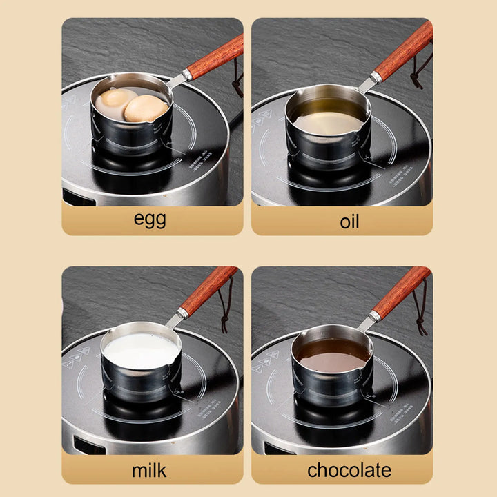 304 Stainless Steel Mini Soup Pot with Wooden Handle Condiment Sauce Pan Small Saucepan for Making Sauces Heating Milk Kitchen - Eagle 
