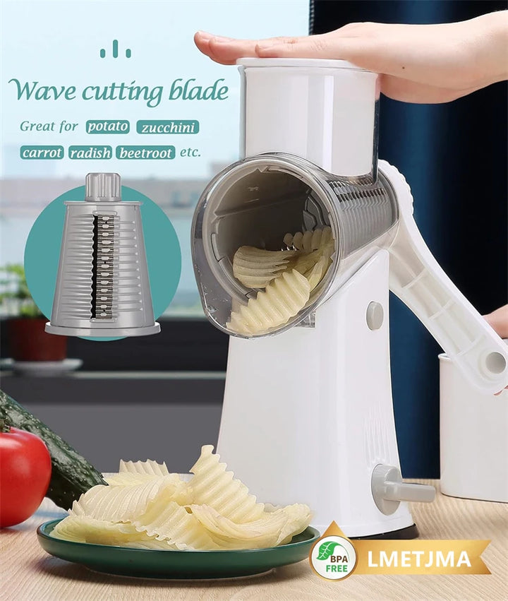 LMETJMA 5 in 1 Rotary Cheese Grater Shredder Kitchen Mandoline Vegetable Julienne Slicer Waffle Cutter Nut Chopper JT247 - Eagle 