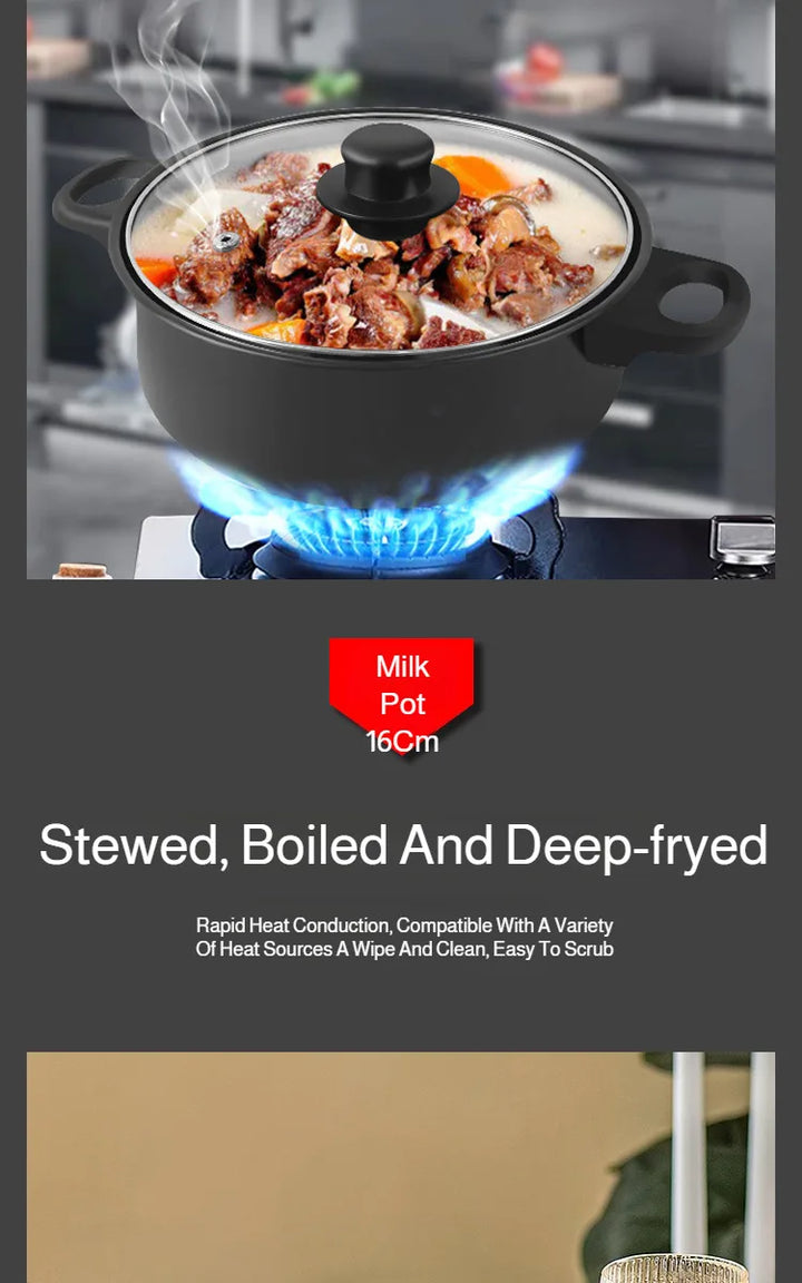 13 Piece Cookware Set Milk Pot Soup Pot Flat Bottomed Small Frying Pan with Lid And Shovel Kitchenware Set for Cooking pots Set - Eagle 