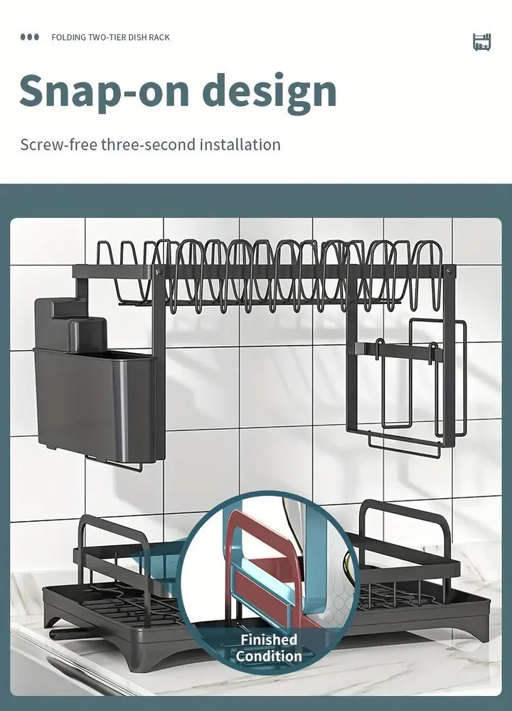 Dish Drying Rack, 2 Tier Large Dish Drying Rack for Kitchen Counter with Drainboard Stainless Steel Dish Drainer for Dish&Cup - Eagle 