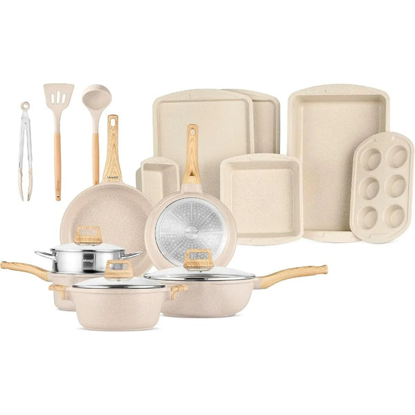 BakkenSwiss 20Piece Kitchen Cookware Set Granite NonStick Surface for Efficient Cooking EcoFriendly Materials Compatible with A - Eagle 
