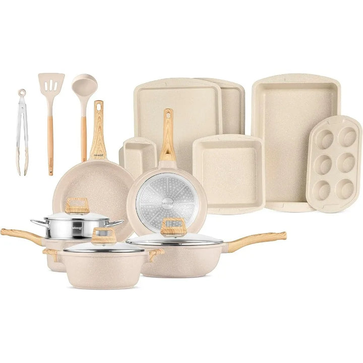 BakkenSwiss 20Piece Kitchen Cookware Set Granite NonStick Surface for Efficient Cooking EcoFriendly Materials Compatible with A - Eagle 