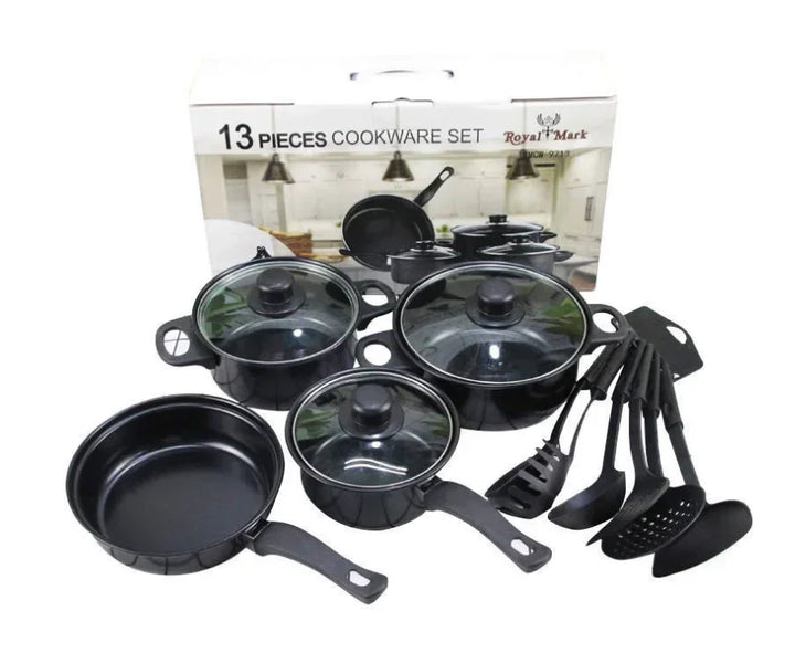 13 Piece Cookware Set Milk Pot Soup Pot Flat Bottomed Small Frying Pan with Lid And Shovel Kitchenware Set for Cooking pots Set - Eagle 
