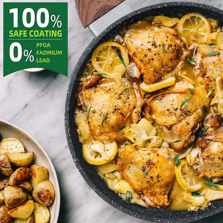 Induction Pots and Pans Set Non Stick - 12 Pcs Nonstick Kitchen Cookware Set, Black Hammered Cooking Pans Set - Eagle 