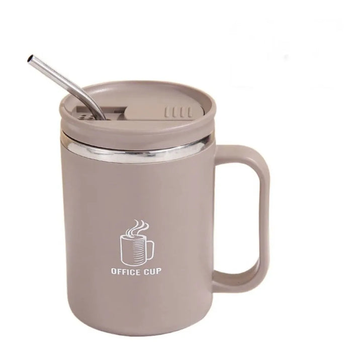 Double-Wall Mug 304 Stainless Steel with Drinking Straw Insulated Coffee Cup Large Capacity Heat-resistant Thermal Water Cup - Eagle 