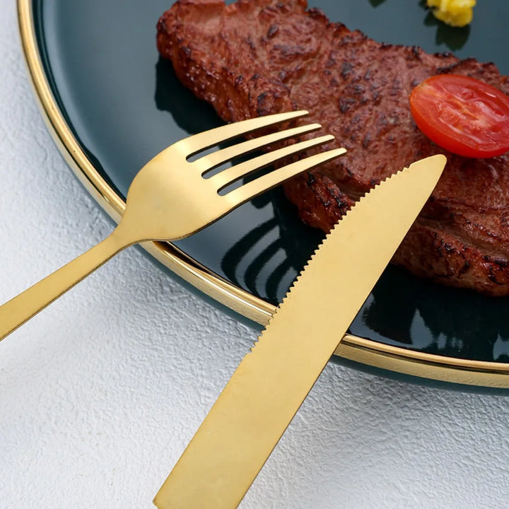 Fashion 24pcs Cutlery Set Stainless Steel Metal Gift Tableware Forks Spoons Kits Dinnerware Home School Kitchen - Eagle 