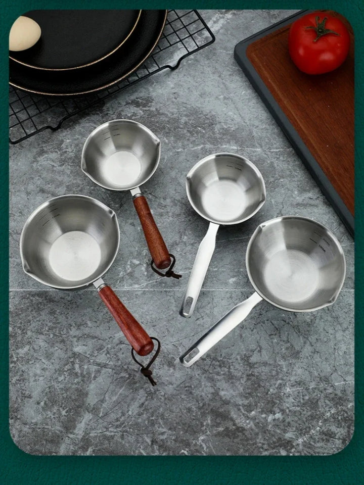 1Pcs Stainless Steel Oil Pot Wooden/Steel Handle Mini Soup Milk Pots Thicken Small Saucepan Cooking Tools Kitchen Accessories - Eagle 