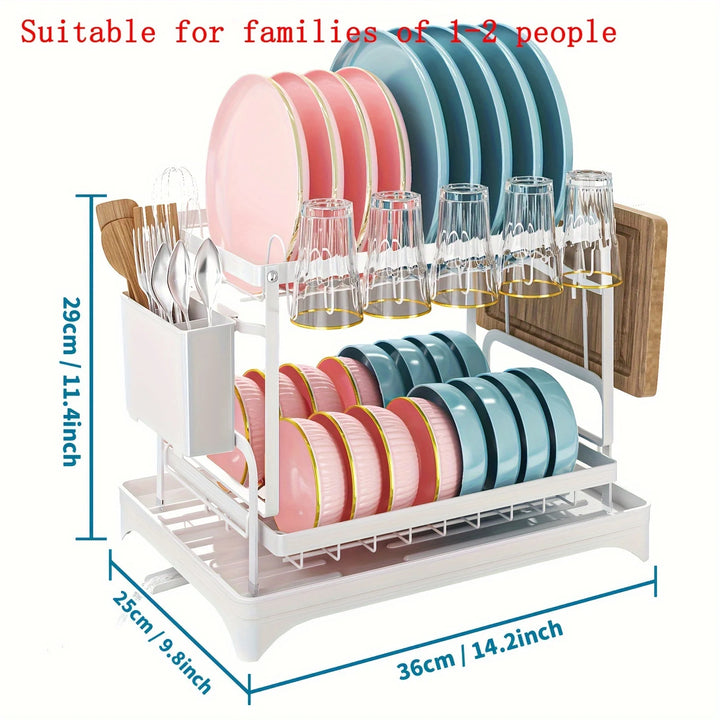 Dish Drying Rack, 2 Tier Large Dish Drying Rack for Kitchen Counter with Drainboard Stainless Steel Dish Drainer for Dish&Cup - Eagle 