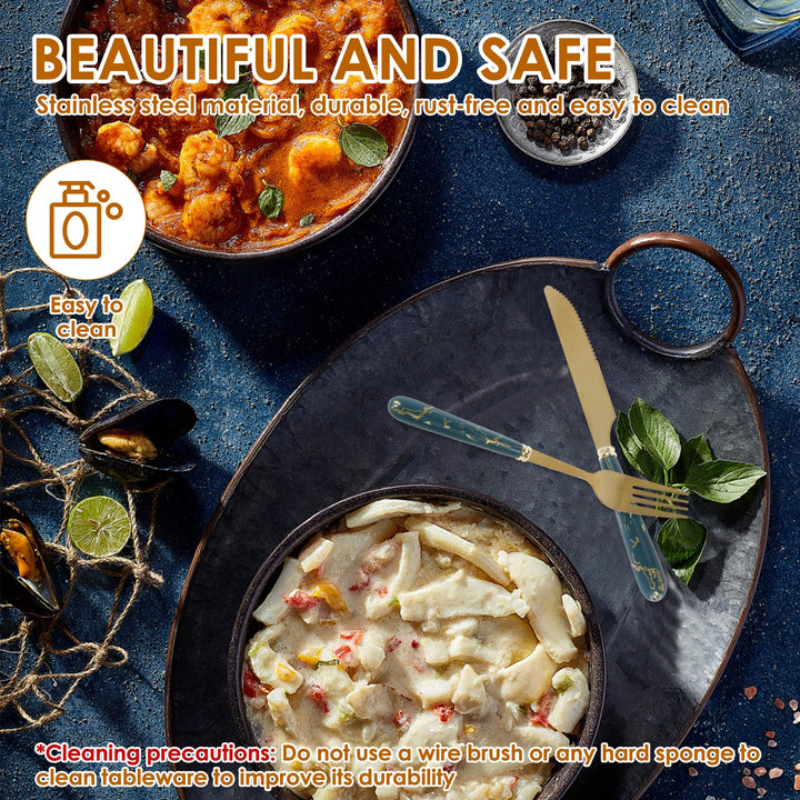 24Pcs Tableware Set with Holder Stainless Steel Cutlery Set Service for 6 Utensils Set Mirror Polished Forks Knives Spoon Set - Eagle 