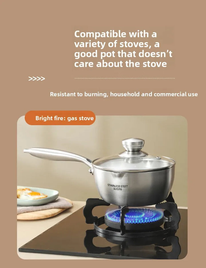 316 stainless steel flat-bottomed pan for household use, with thickened non-stick coating. Suitable for heating milk and cooking - Eagle 