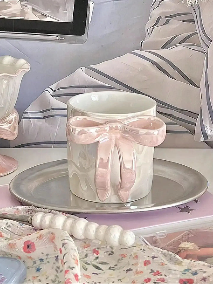 Ins style dreamy bow ceramic mug with high aesthetic value, drinking cup, coffee cup - Eagle 