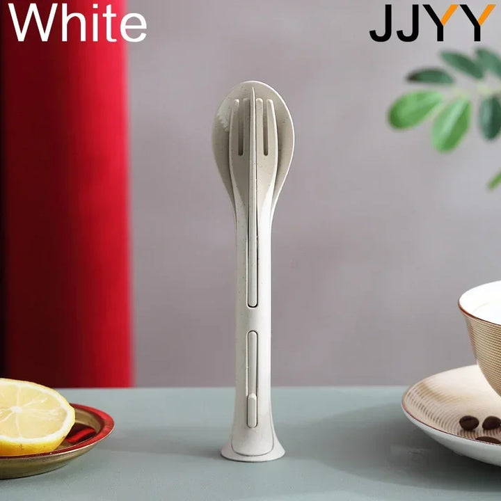 3PCS Portable Tableware Set Wheat Straw Dinnerware Detachable Cutlery Travel Tableware Picnic Dinnerware Set Camping Cutlery Set - Eagle 