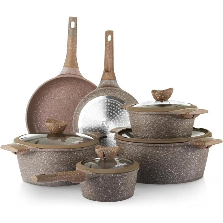 Pots and Pans set for cooking nonstick 10Pcs Durable Aluminum cookware set PFOAfree Kitchen pans set with glass lid Induction s - Eagle 