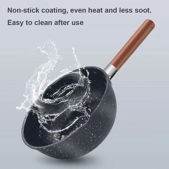 Non-Stick Sauce Pan Soup Pot with Pour Spout Milk Saucepan Wooden Handle Stick Proof Sauce Pan 14cm for Home Kitchen - Eagle 