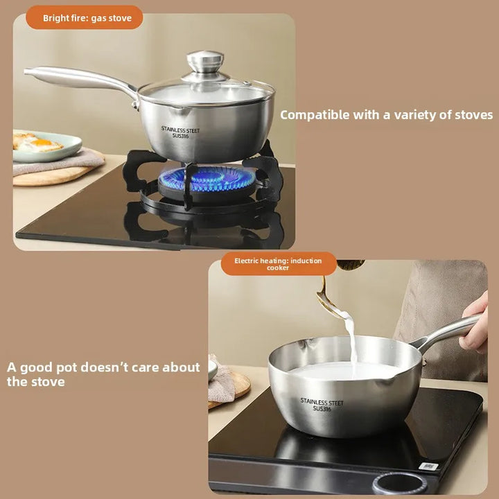 316 stainless steel flat-bottomed pan for household use, with thickened non-stick coating. Suitable for heating milk and cooking - Eagle 