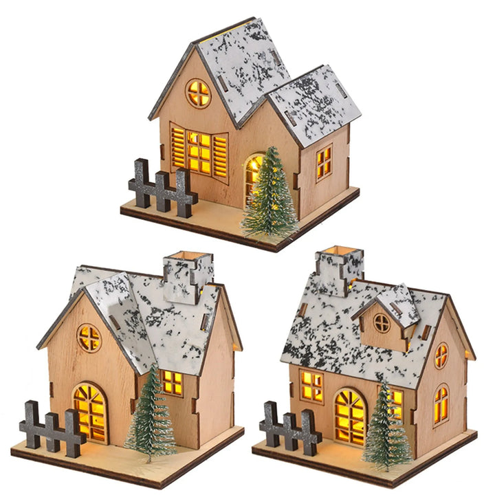 Wooden Christmas House with LED Lights – Festive Tabletop & Desktop Decoration - Eagle 