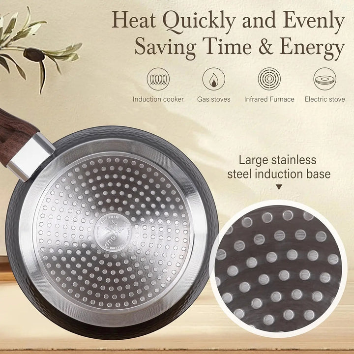 Induction Pots and Pans Set Non Stick - 12 Pcs Nonstick Kitchen Cookware Set, Black Hammered Cooking Pans Set - Eagle 