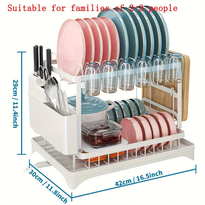 Dish Drying Rack, 2 Tier Large Dish Drying Rack for Kitchen Counter with Drainboard Stainless Steel Dish Drainer for Dish&Cup - Eagle 