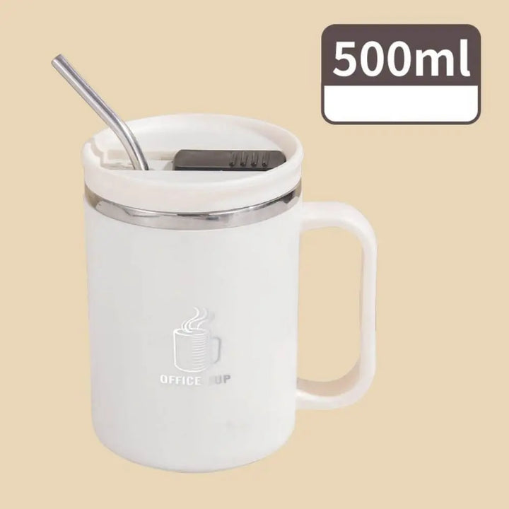 Double-Wall Mug 304 Stainless Steel with Drinking Straw Insulated Coffee Cup Large Capacity Heat-resistant Thermal Water Cup - Eagle 