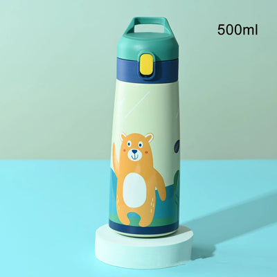 500ML Kids Thermos Bottle Stainless Steel Straw Thermos Mug Leak-Proof Vacuum Flask Children Thermal Water Bottle For School