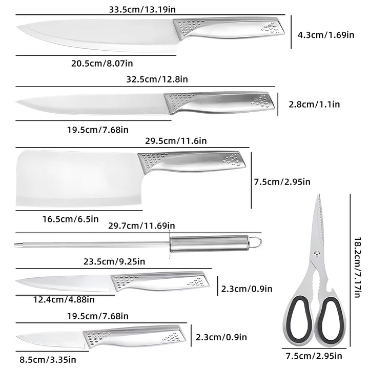 8pcs Kitchen Knives Set 3CR13 Stainless Steel Chef's Knife Meat Cleaver with Block for Kitchen Fruit and Vegetable Cutting Knife - Eagle 