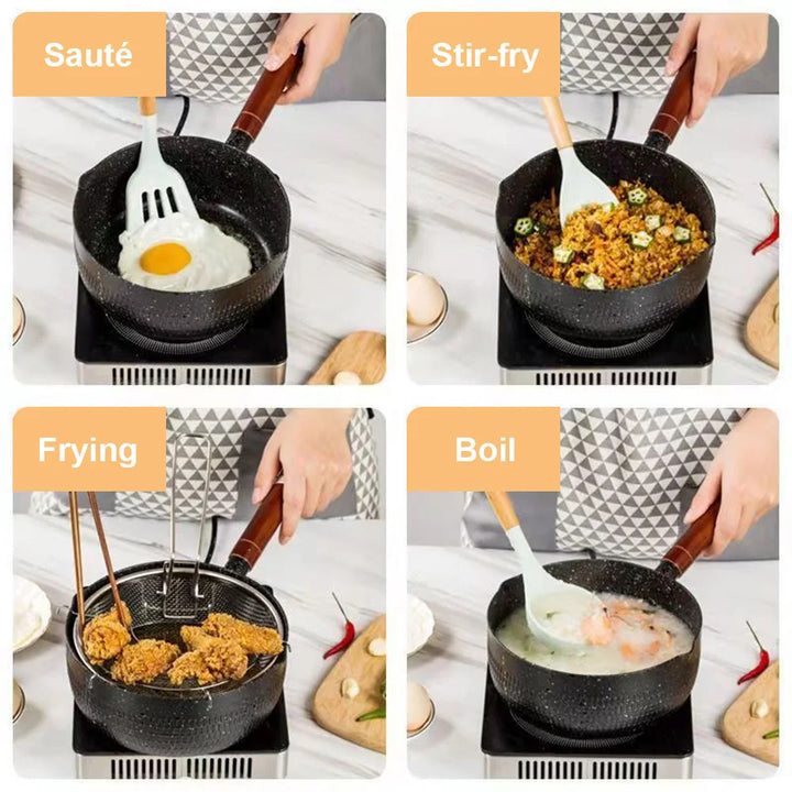 Non-Stick Sauce Pan Soup Pot with Pour Spout Milk Saucepan Wooden Handle Stick Proof Sauce Pan 14cm for Home Kitchen - Eagle 
