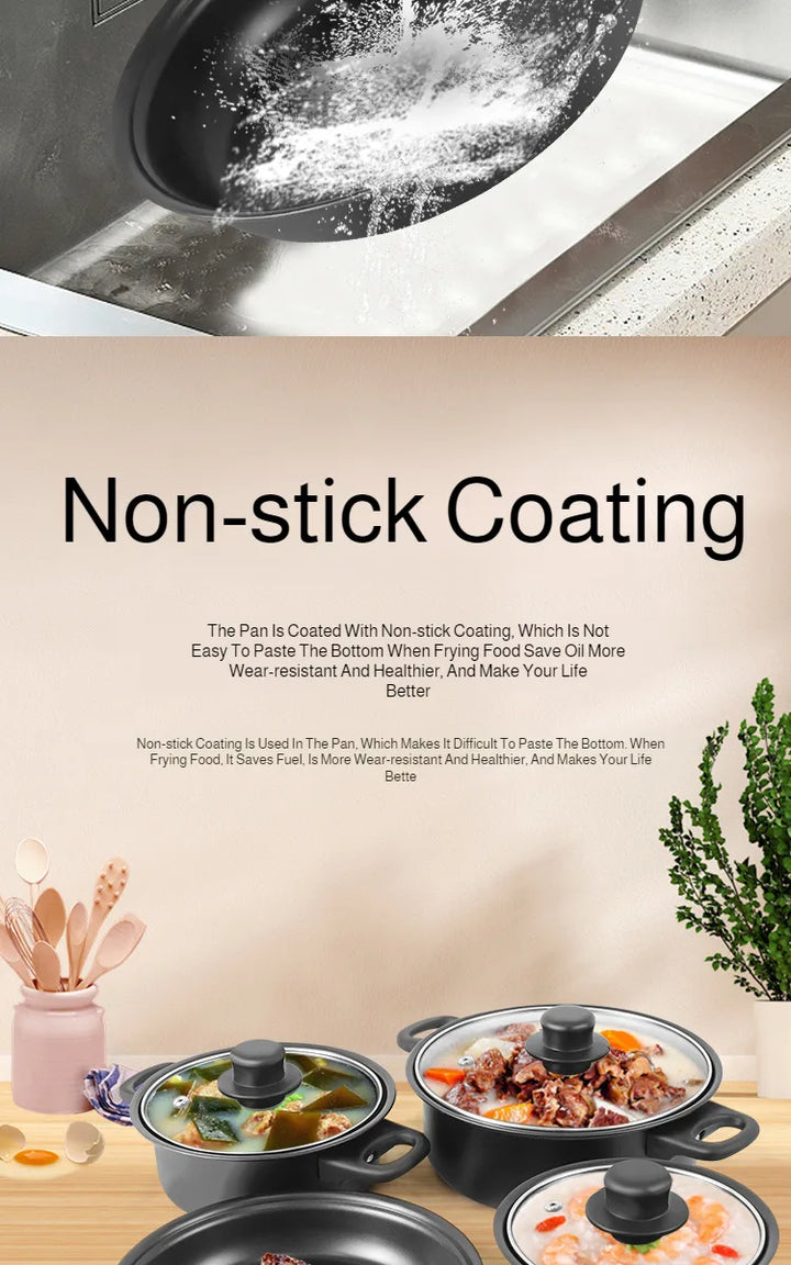 13 Piece Cookware Set Milk Pot Soup Pot Flat Bottomed Small Frying Pan with Lid And Shovel Kitchenware Set for Cooking pots Set - Eagle 