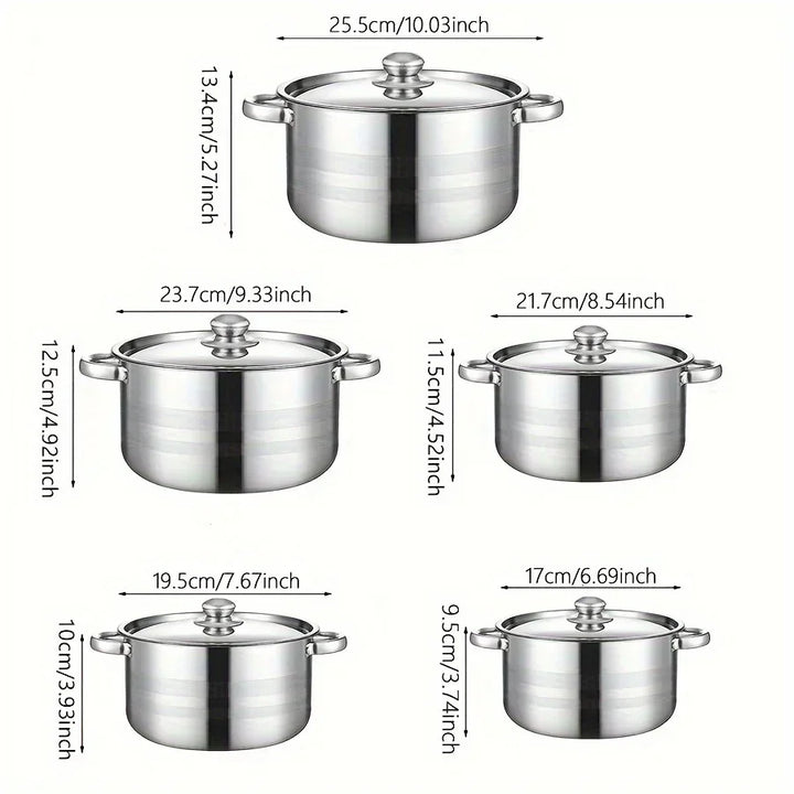 5pcs cookware set   of stainless steel pots,,  stainless steel cooking pot,  suitable for induction cookers and gas stoves， - Eagle 