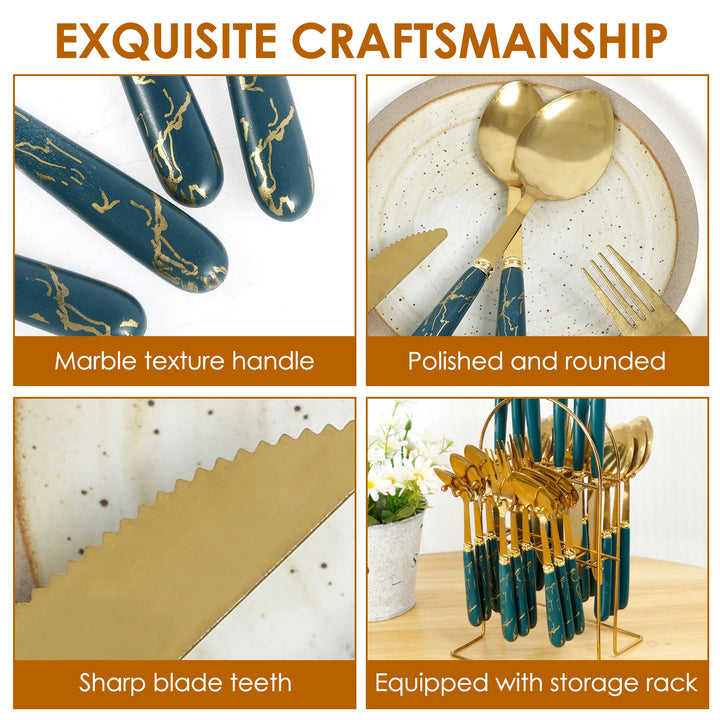 24Pcs Tableware Set with Holder Stainless Steel Cutlery Set Service for 6 Utensils Set Mirror Polished Forks Knives Spoon Set - Eagle 