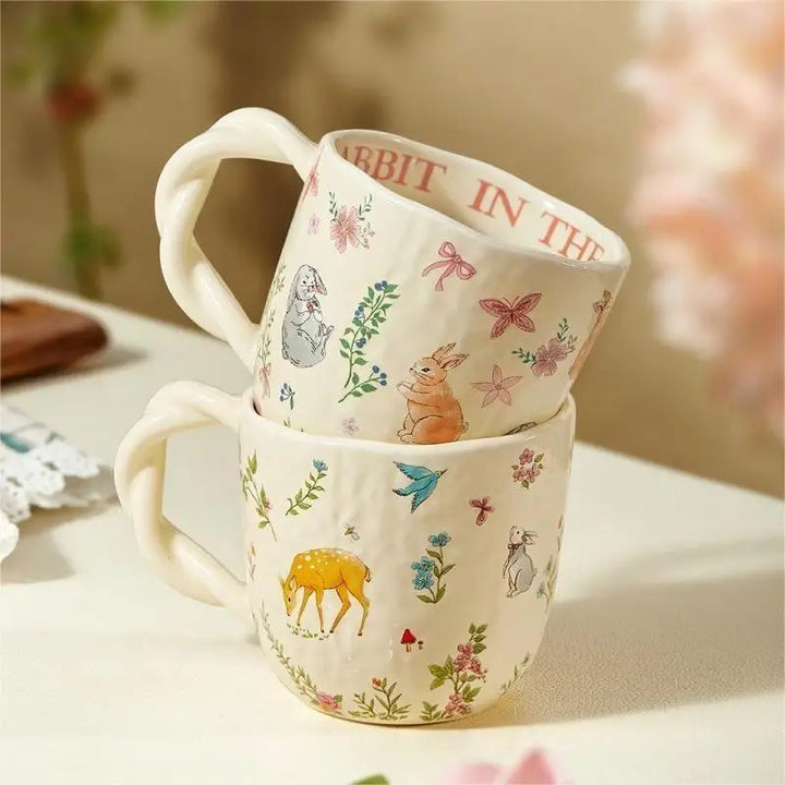 Mori cloth texture ceramic cup creative Fried Dough Twists handle cartoon coffee cup - Eagle 